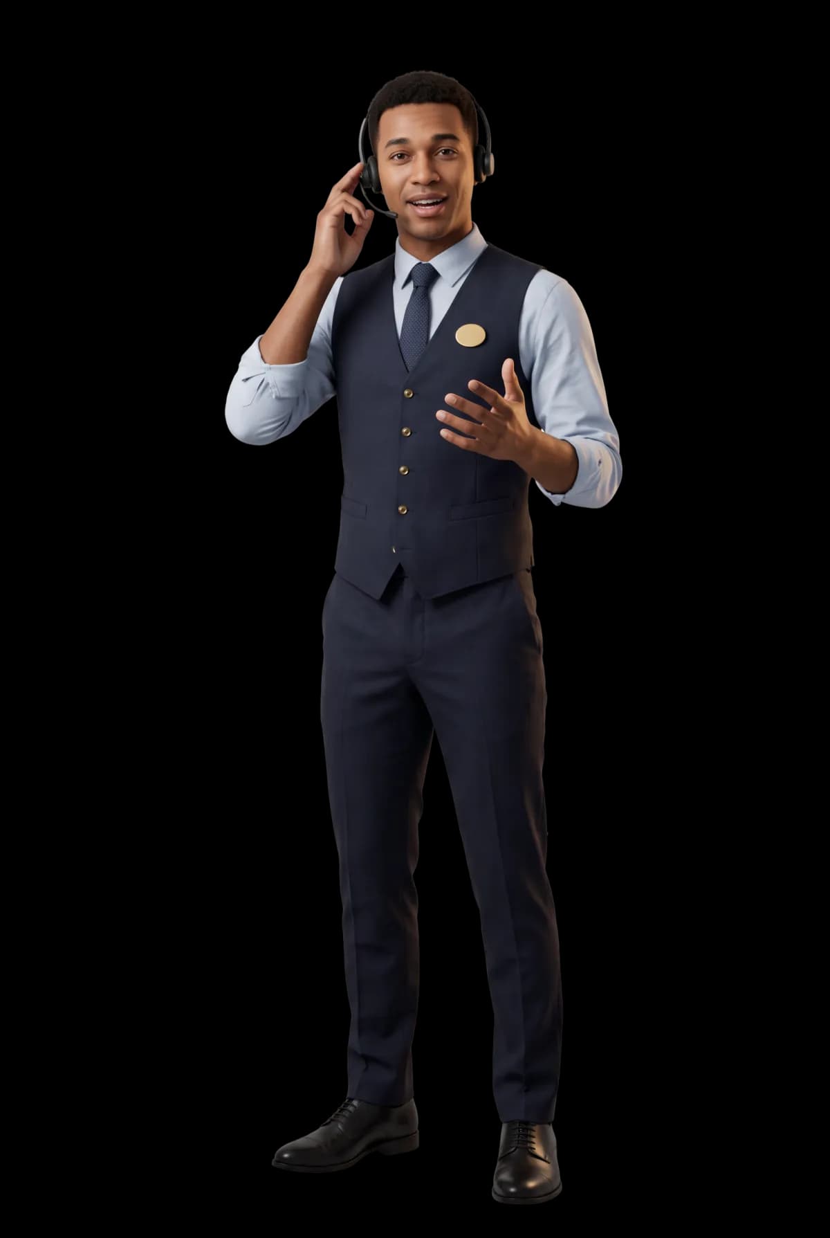 Illustrated call centre agent with a headset, mid-conversation with a caller.